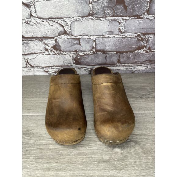 Sanita Brown Nubuck Leather Round Clogs Wooden Heel Shoes Women Sz 40EU/9.5M US - Picture 13 of 16